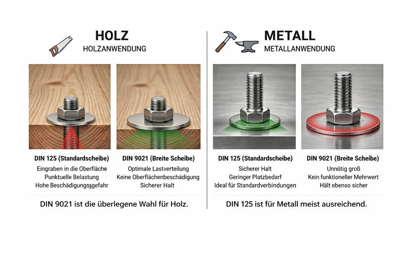 Vergleich Unterlegscheiben DIN 125 und DIN 9021