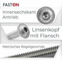 Linsenkopfschrauben M4x8 Innensechskant (ISK) mit Flansch ISO 7380 Edelstahl A2