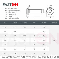 Linsenkopfschrauben M6x60 mit Innensechskant u. Flansch ISO 7380 Edelstahl A2