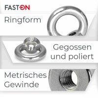 Ringmuttern M8 gegossen mit poliert ähnl. DIN 582 Edelstahl A2