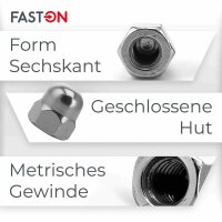 Hutmuttern M3 hohe Form DIN 1587 Edelstahl A2