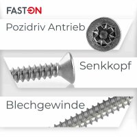 Bohrschrauben 4,8x13 Senkkopf Form O Pozidriv (PZ) DIN 7504 Edelstahl A2