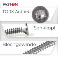Bohrschrauben 4,2x13 Senkkopf Form O Innensechsrund (TX) TX-20 DIN 7504 Edelstahl A2
