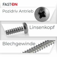 Bohrschrauben 3,9x38 mit Linsenkopf, Form M Pozidriv DIN 7504 Edelstahl A2