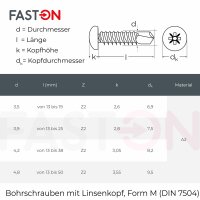 Bohrschrauben 4,2x32 mit Linsenkopf, Form M Pozidriv DIN 7504 Edelstahl A2