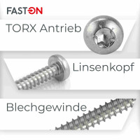 Bohrschrauben 4,2x16 mit Linsenkopf, Form M Innensechsrund TX20 DIN 7504 Edelstahl A2