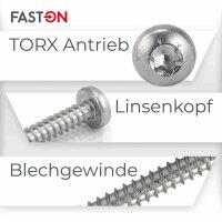 Bohrschrauben 4,8x13 mit Linsenkopf, Form M Innensechsrund TORX TX-25 DIN 7504 Edelstahl A2