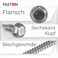 Bohrschrauben 6,3x45 Sechskantkopf mit Bund Form K DIN 7504 Edelstahl A2