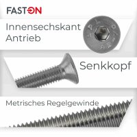 Senkkopfschrauben M5x8 Innensechskant (ISK) DIN 7991 Edelstahl A2