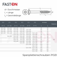 Spanplattenschrauben 3,5x30/18 Kreuzschlitz POZI (PZ) (Teilgewinde) Senkkopf Edelstahl A2