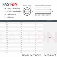 Gewindemuffen Sechskant, Edelstahl A2