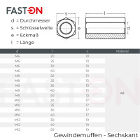 Gewindemuffen M8x20 (SW13) Sechskant Edelstahl A2