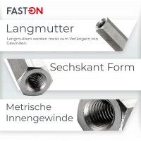 Gewindemuffen M8x20 (SW13) Sechskant Edelstahl A2