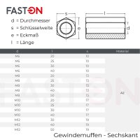 Gewindemuffen M8x30 (SW13) Sechskant Edelstahl A2