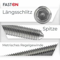 Gewindestifte M8x20 Innensechskant (ISK) mit Spitze DIN 914 Edelstahl A2