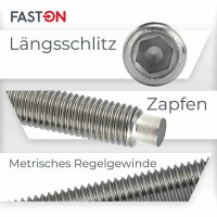 Gewindestifte M3x8 Innensechskant (ISK) mit Zapfen DIN 915 Edelstahl A2