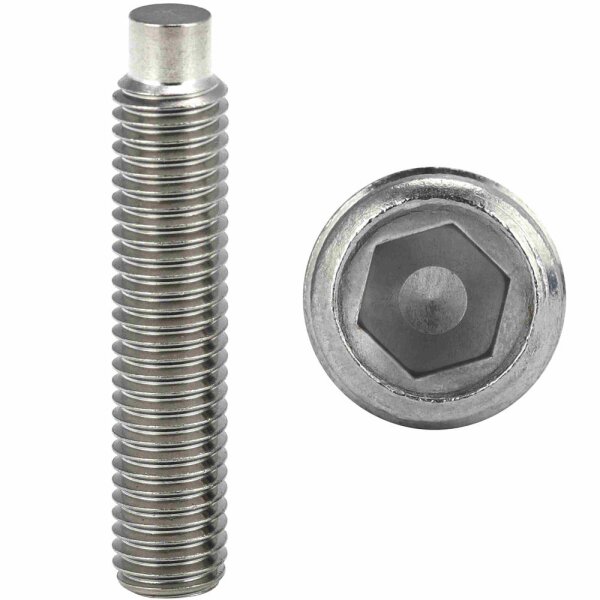 Gewindestifte M8x20 Innensechskant (ISK) mit Zapfen DIN 915 Edelstahl A2