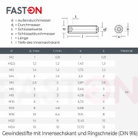 Gewindestifte M6x10 Innensechskant (ISK) mit Ringschneide DIN 916 Edelstahl A2