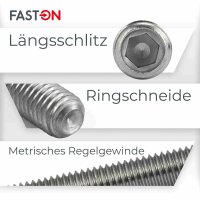 Gewindestifte M6x20 Innensechskant (ISK) mit Ringschneide DIN 916 Edelstahl A2