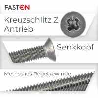 Senkkopfschrauben M6x10 Kreuzschlitz (PZ) DIN 965 Edelstahl A2