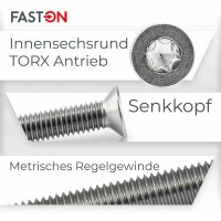 Senkkopfschrauben M5x16 Innensechsrund (TX) TX-25 DIN 965 Edelstahl A2