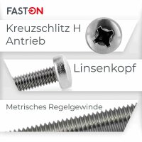 Linsenschrauben M6x16 Kreuzschlitz (PH) DIN 7985 Edelstahl A2