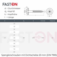 Spenglerschrauben 4,5x40 POZI "Z" mit U-Scheibe (20mm) ähnl. DIN 7995 Edelstahl A2