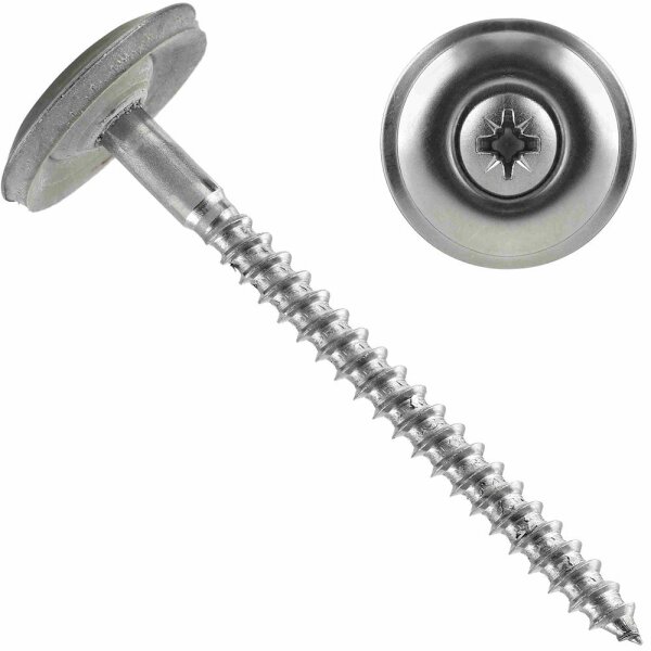 Spenglerschrauben 4,5x60 POZI "Z" mit U-Scheibe (20mm) ähnl. DIN 7995 Edelstahl A2