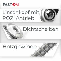 Spenglerschrauben 4,5x60 POZI (PZ) mit U-Scheibe (20mm) ähnl. DIN 7995 Edelstahl A2