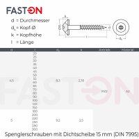 Spenglerschrauben POZI (PZ) mit U-Scheibe (15mm) ähnl. DIN 7995 Edelstahl A2