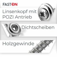 Spenglerschrauben 4,5x40 POZI (PZ) mit U-Scheibe (15mm) ähnl. DIN 7995 Edelstahl A2