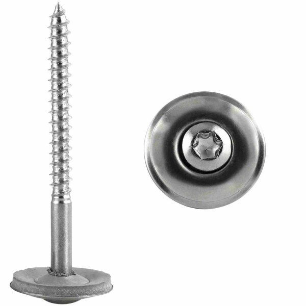 Spenglerschrauben 4,5x40 TORX TX-25 mit U-Scheibe (20mm) ähnl. DIN 7995 Edelstahl A2