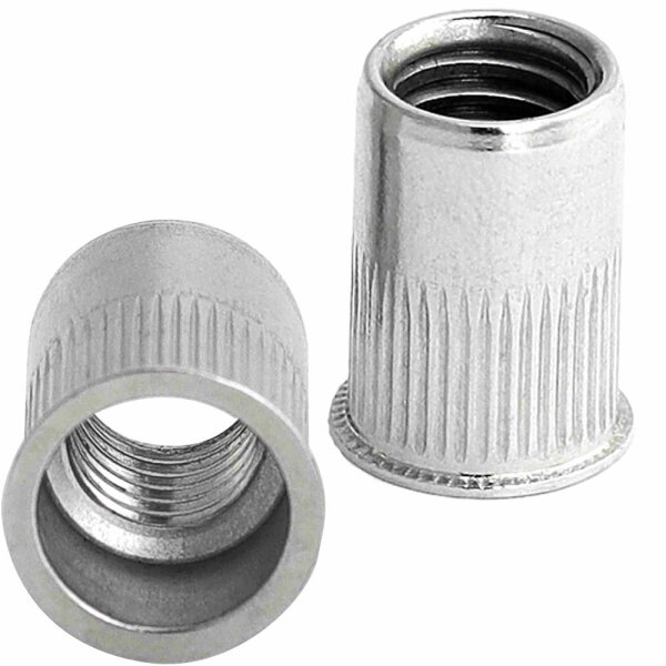 Einnietmuttern M6x14 kl. Senkkopf Rundschaft offen gerändelt Edelstahl A2