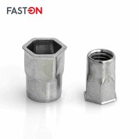 Einnietmuttern M8x17 kl. Senkkopf Teilsechskantschaft offen Edelstahl A2