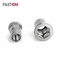 Flachkopf-Einnietmuttern M6x15,5 Teilsechskantschaft offen Edelstahl A2