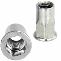 Flachkopf-Einnietmuttern M6x15,5 Teilsechskantschaft...