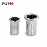 Flachkopf-Einnietmuttern M8x17,5 Teilsechskantschaft offen Edelstahl A2