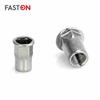 Flachkopf-Einnietmuttern M10x22 Teilsechskantschaft offen Edelstahl A2