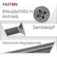 Senkkopfschrauben M6x8 Kreuzschlitz (PH) DIN 965 Edelstahl A2