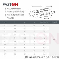 Karabinerhaken 10x100 &auml;hnl. DIN 5299 Edelstahl A4