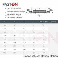 Spannschloss M6 Haken/Haken ähnl. DIN 1480 Edelstahl A4