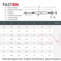 Wantenspanner D=3 M6 Gabel/Drahtseil geschwei&szlig;t, geschlossen, Edelstahl A4