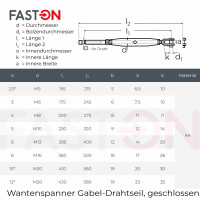 Wantenspanner D=5 M10 Gabel/Drahtseil geschwei&szlig;t, geschlossen, Edelstahl A4