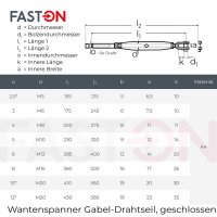 Wantenspanner D=8 M16 Gabel/Drahtseil geschweißt geschlossen Edelstahl A4