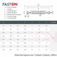 Wantenspanner M8 Gabel/Gabel geschwei&szlig;t, offen, Edelstahl A4