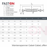 Wantenspanner M16 Gabel/Gabel geschwei&szlig;t, offen, Edelstahl A4