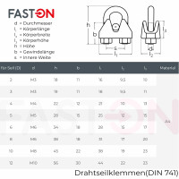 Drahtseilklemme f&uuml;r D=3 mm hohe Form &auml;hnl. DIN 741 Edelstahl A4