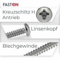 Linsenkopf-Blechschrauben 3,5x13 Kreuzschlitz (PH) Edelstahl A2 DIN 7981