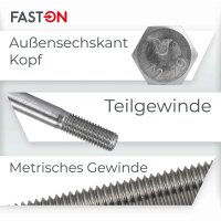 Sechskantschrauben M14x60 mit Schaft DIN 931 Edelstahl A2