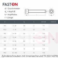 Zylinderschrauben M5x20 Innensechsrund (TX) (ISO 14579) Edelstahl A2